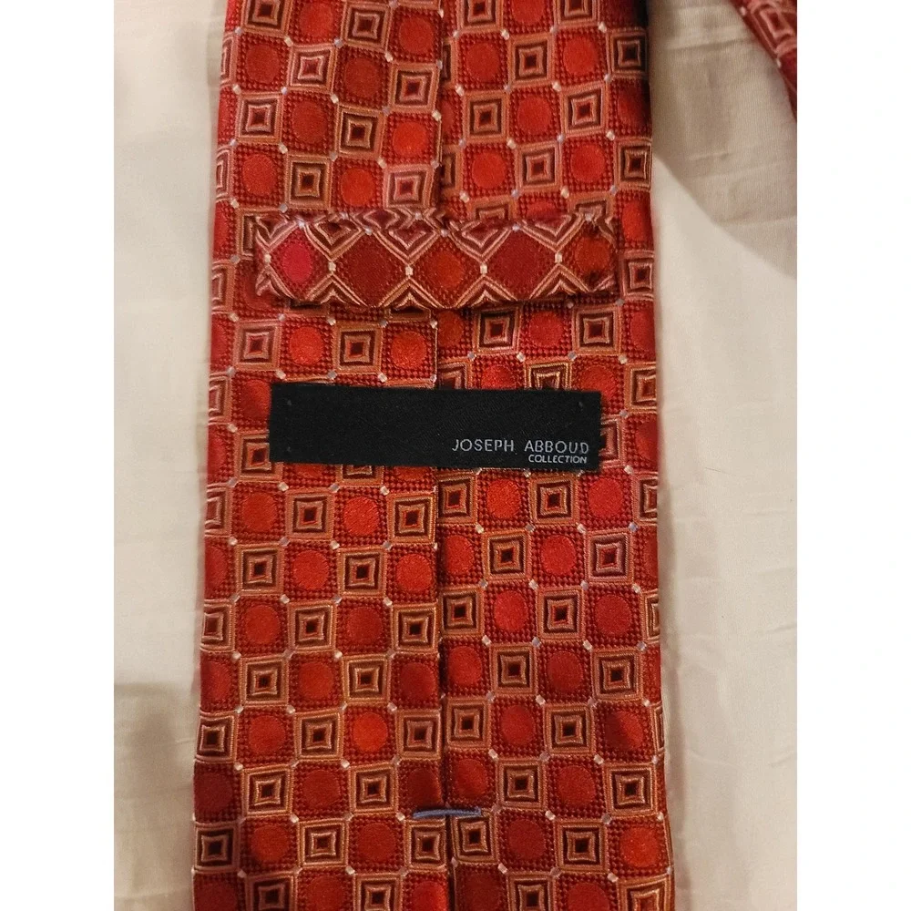 Red Geometric‎ Silk Necktie Business Formal Dress Career Interview Joseph Abboud